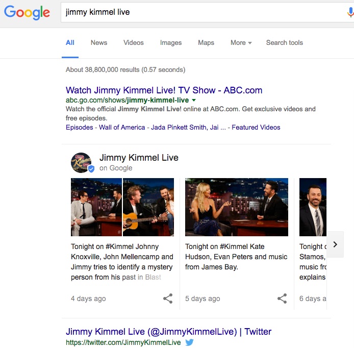 Zo zien de Google Posts van Jimmy Kimmel Live eruit